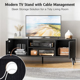 YSSOA TV Stand for 55 60 inch Living Room, 2 Cabinet Media Console Table, Entertainment Center with Storage, Soft Hinge Door with Handle, Wood Feet, Bedroom Furniture-Black YSSOA