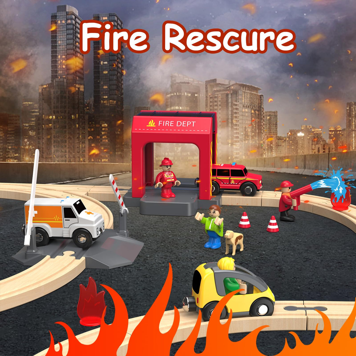 Giant bean 72PCS Wooden Train Tracks & Trains, Gift Packed Toy Railway Kits for Kids, Toddler Boys and Girls 3,4,5 Years Old and Up Giant bean