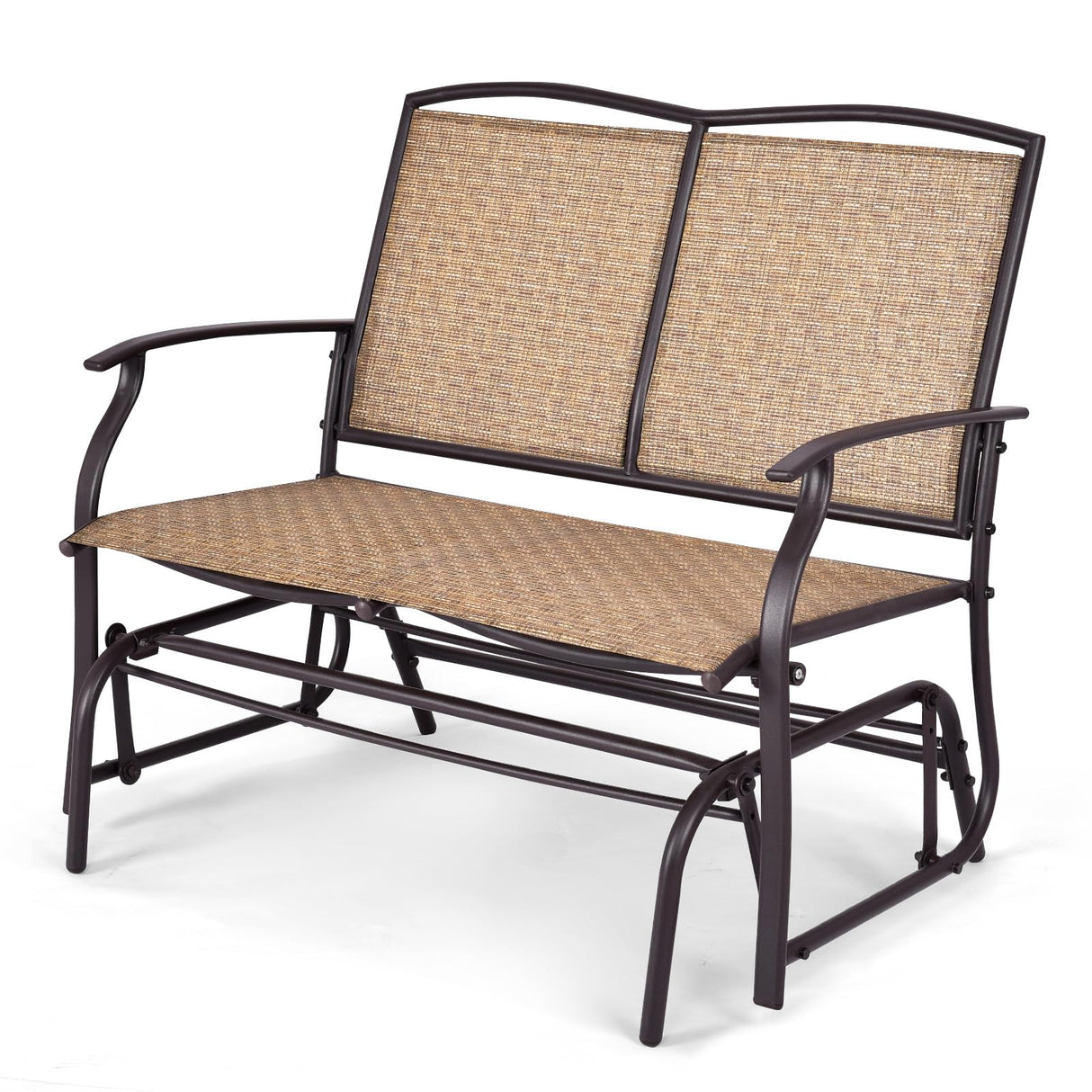 Tangkula 2-Person Patio Glider Bench, Outdoor Rocker Glider Loveseat Chair W/Heavy-Duty Steel Frame, Breathable Seat Fabric, Rocking Lounge Chair for Poolside, Garden, Backyard (Brown) Tangkula