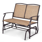 Tangkula 2-Person Patio Glider Bench, Outdoor Rocker Glider Loveseat Chair W/Heavy-Duty Steel Frame, Breathable Seat Fabric, Rocking Lounge Chair for Poolside, Garden, Backyard (Brown) Tangkula