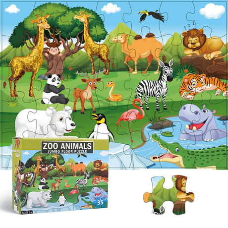 Jumbo Floor Puzzle for Kids, Large Jigsaw Puzzles 35 Piece for Kids Ages 3-5,Preschool Learning & Education Toys, Gifts for 4-8 Year Old Boys and Girls (Grassland Animal) paperstory