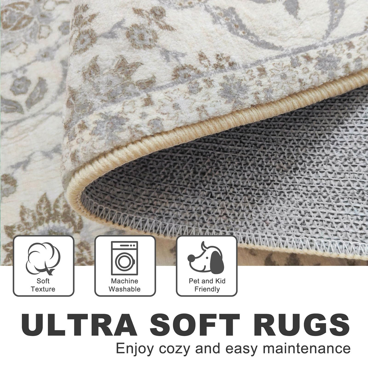 KILOCOCO 2x6 Runner Rug, Moroccan Washable Hallway Entryway Runner Rug, Accent Print Faux Wool Kitchen Runner Rug 6 Feet Non-Slip Boho Rug Runner for Laundry Room Bedroom, Beige Yellow KILOCOCO