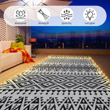 6x9ft Waterproof Outdoor Rug with LED Lights, Bohemia Reversible Plastic Straw Mat for Patio RV Camping Picnic Balcony Beach Deck Indoor Outdoor Carpet, Black&White DiiKoo