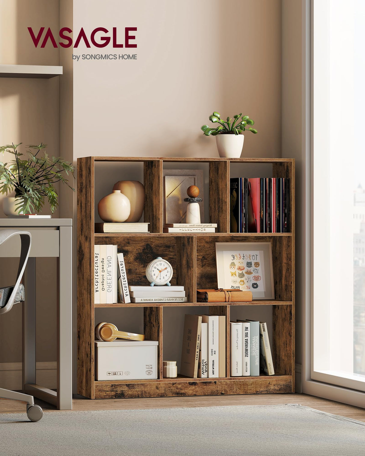 VASAGLE Custos Collection - Bookshelf, 3-Tier Bookcase, Book Shelf, Open Storage Shelf, 9.4 x 35.4 x 39.4 Inches, for Living Room, Home Office, Dining Room, Rustic Brown ULBC455K01 VASAGLE