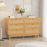 EazeHome 6 Drawer Rattan Dresser for Bedroom, 48” Wide Chest of Drawers, Natural Wooden Handmade Woven Dresser, Boho Storage Organizer for Closet, Living Room and Entryway EazeHome