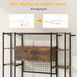 Nosepen 5 Tiers Rustic Bookshelf with Home Office Desk and RGB Lights and Power Outlet, 71.1" Tall Book Shelf with Drawer & Storage Cabinet & 12 Storage Shelves, Large Bookcase with 2 Doors, Brown Nosepen