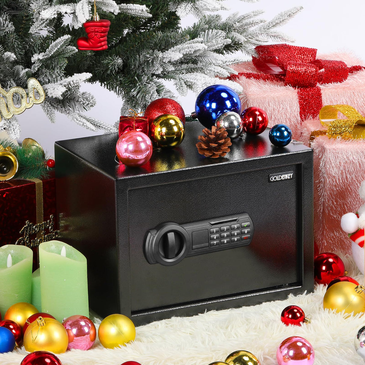 <1.2 cu.ft.>Goldenkey Steel Home Safe Box with Electronic Keypad, Document Safe with Removable Shelf, Personal Safe Box Perfect for Guns, Laptop for Office, Hotel, 11.81"D x 14.96"W x 11.81"H GOLDENKEY