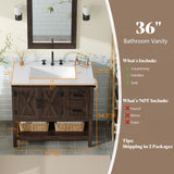 AMERLIFE 36" Farmhouse Bathroom Vanity with Sink Combo, Freestanding Small Single Wood Barn Door Bath Storage Cabinet Set with Sliding Drawers & Open Shelf, Paper Towel Holder, Rustic Brown AMERLIFE