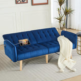 TYBOATLE 65" W Velvet Modern Convertible Folding Futon Couch Sofa Bed w/ 2 USB Charging Ports for Compact Living Space, Small Couches for Office, Dorm, RV Room, Apartment, Bedroom (Navy Blue) TYBOATLE
