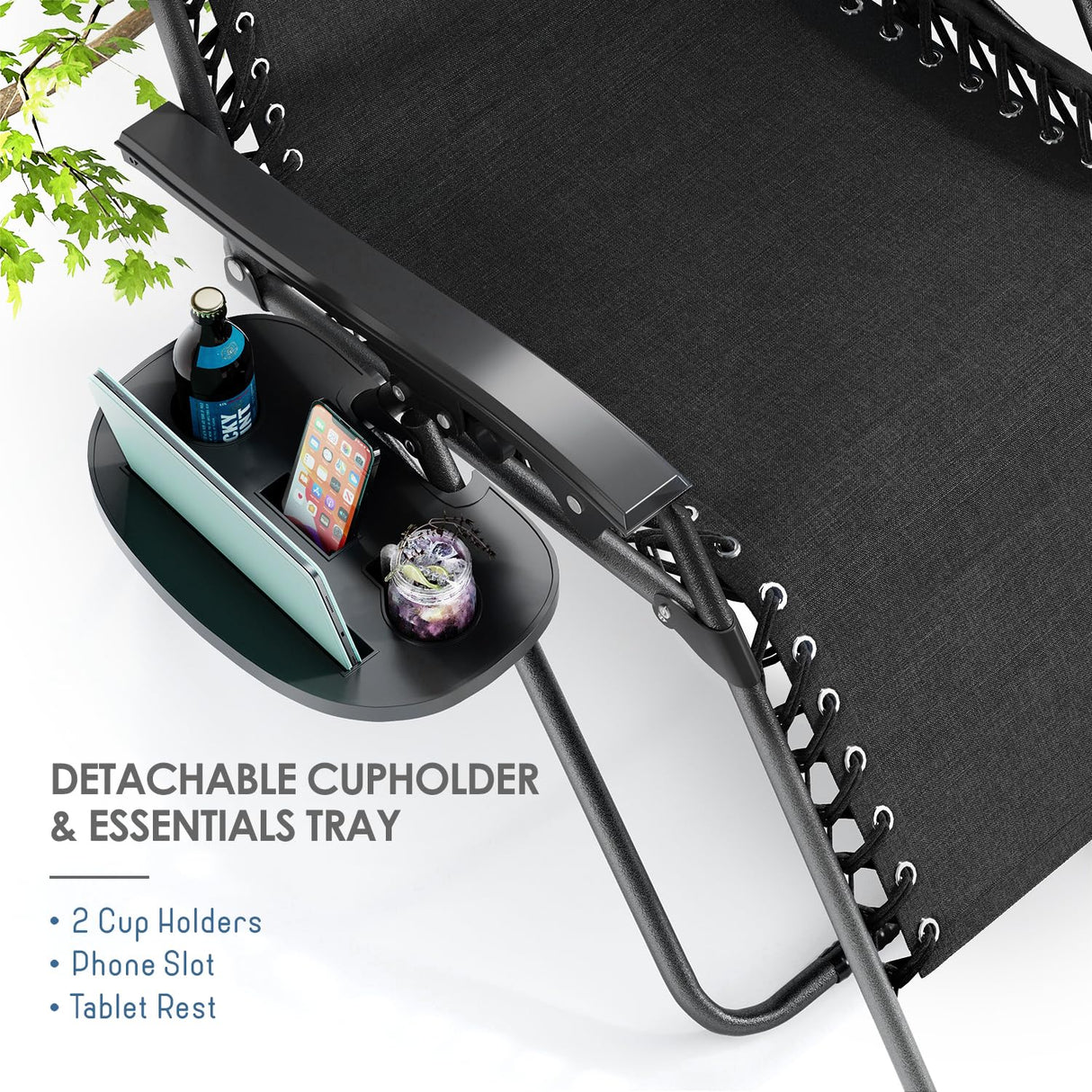 Nestl Zero Gravity Chairs Set of 2, Patio Lounge Chair Outdoor with Pillows & Cup Holder Trays, Adjustable Steel Mesh Reclining Camping Chair, Folding Patio Lawn Chair for Deck, Beach, Yard - Black Nestl