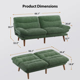 Pipishell Convertible Futon Sofa Bed,66" Corduroy Futon Couch with Adjustable Backrest and Armrests, Recliner Sleeper Sofa for Small Spaces, Play Room or Office, Green Pipishell
