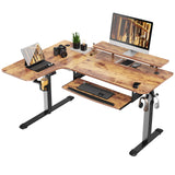 EUREKA ERGONOMIC Standing Desk with Keyboard Tray, Computer Desk, 61" L Shaped Electric Adjustable Height Desk w Monitor Stand LED, Corner Sit Stand Desk Gaming Desk, Dual Motor,Left/Rustic Brown EUREKA ERGONOMIC