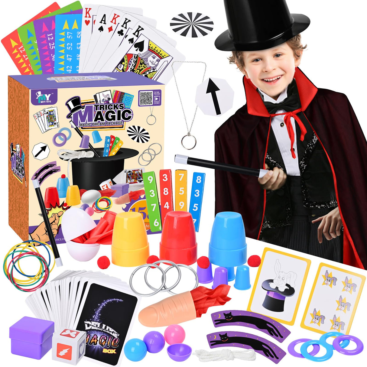 Magic Kit for Kids Magic Set- Magic Tricks Set for Kids Age 6 8 10 12, with Magician Costume Magic Wand for Pretend Play Magician Set, Easy to Follow Magic Toy Gifts for Girls and Boys Beginners PIXATA