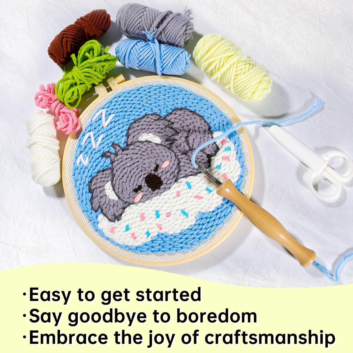 iienjoy 2 Pcs Koala Punch Needle Kit - Easy Punch Needle Embroidery Kits for Beginners Adults, Cute Animals Art Work Decor Punch Stitching kit with Tools, Yarns, Hoop, Instruction iienjoy
