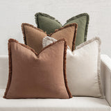 MIULEE Decorative Couch Pillow Covers Neutral Linen Fringe Throw Pillows Set of 4 Soft Rustic Cushions Boho Farmhouse Pillowcases for Bed Sofa Living Room Home Decor 18x18 Inch Beige/Brown/Green MIULEE