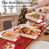 WRINGKIT Set of 3 Ceramic Baking Dishes, Casserole Dishes for Oven, Rectangular Bakeware with Handles, Ceramic Bakeware for Cooking, Baking Cakes, Wedding Gift, 3 Sizes (14.5''/12.7''/9.5'') WRINGKIT