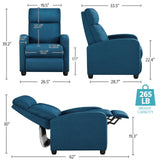 Yaheetech Fabric Recliner Sofa Modern Single Recliner Sofa Home Theater Seating with Thick Seat Cushion, Backrest and Pocket Spring, Blue Yaheetech