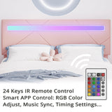 LIKIMIO Queen Bed Frame with LED Lights(Smart APP Control), Upholstered Modern Platform Bed Frame, No Box Spring Needed/Noise-Free/Easy Assembly, Pink LIKIMIO