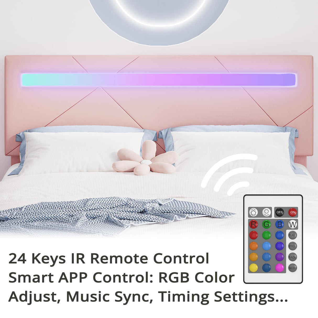 LIKIMIO Twin Bed Frame with LED Lights(Smart APP Control), Upholstered Modern Platform Bed Frame, No Box Spring Needed/Noise-Free/Easy Assembly, Pink LIKIMIO