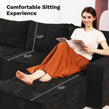 ovios Modular Sectional Sofa Couch, L-Shaped Minimalist Couches with 2 Ottomans Chaise, Comfy Deep Seat Cloud Plush Corduroy Living Room Sofas Set, 6 Seat Large Cushions, Black ovios