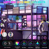 busyaeh Loft Bunk Bed with Desk Underneath, Loft Bed Twin Size with Desk, RGB LED Lights, and Charging Station, with Drawer Cabinets and Pegboards, Twin Max Load-Bearing Weight 400lbs, Oak Gray busyaeh