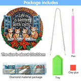 Reofrey Hanging Diamond Art Kits for Adults - 8x8 Inch Christmas Cat Acrylic Board Double Sided Pattern Diamond Art Suncatcher Pendant, DIY Crystal Art for Home Wall or Window Decoration Handmade Gift Reofrey