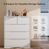 Gizoon 5 Drawers Chest, White Dresser for Dedroom with Embedded Handle, Sturdy Anti-Tripping Device, Chest of Drawers with Large Storage Capacity for Hallway, Office, Living Room Gizoon