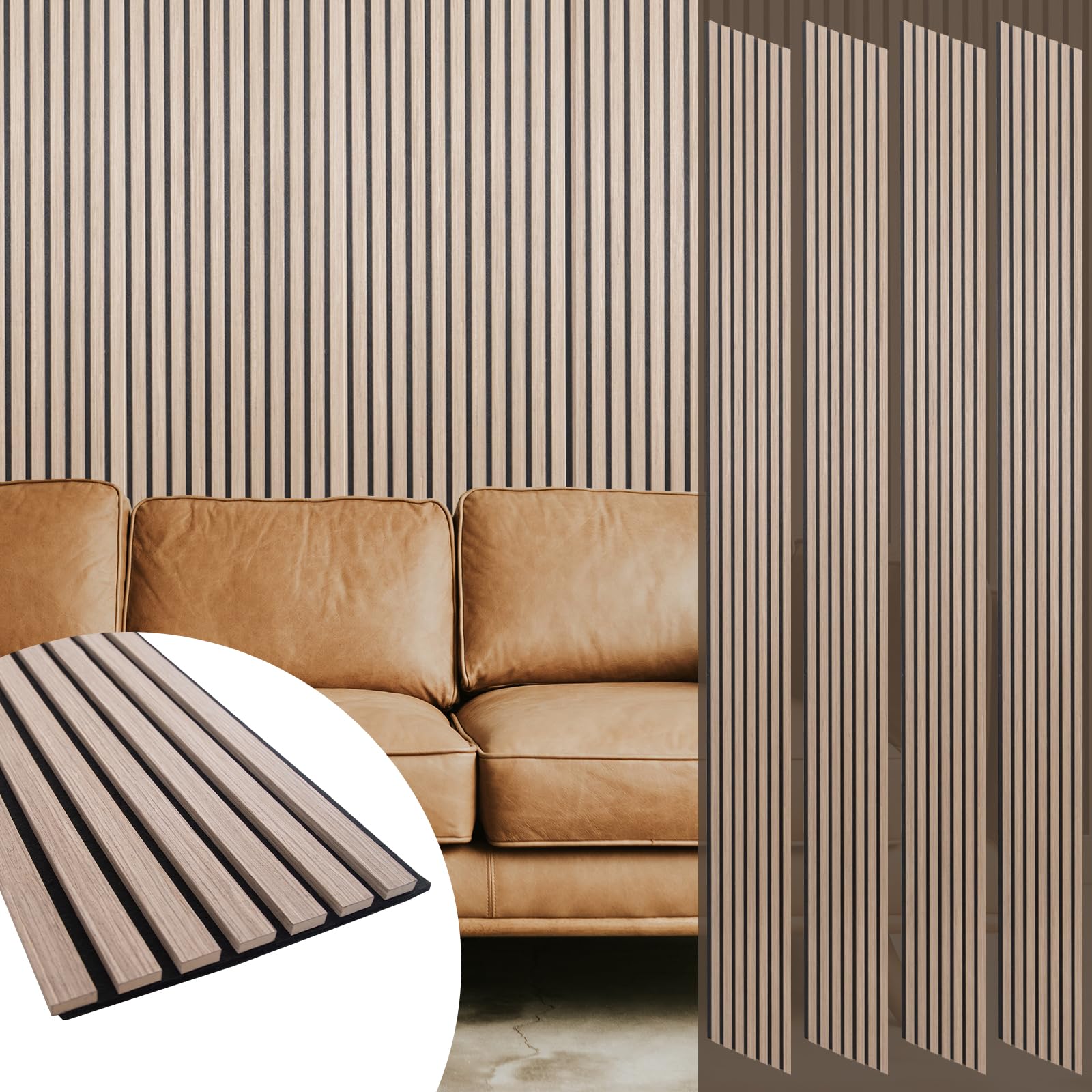 Yuzzy Wood Panels for Wall and Ceiling - 108 x 11 Inch Wood Slat Acoustic Panels 4 PCS - Modern Sound Absorbing Wall Panels for Interior Wall Decor for Home, Office, Studio - Rustic Walnut - WoodArtSupply