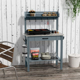 HOLTICO Outdoor Potting Bench Table with Metal Tabletop, Planting Table Potting Work Station with Storage Drawer and Removable Shelf Rack, Garden Potting Table for Outdoors HOLTICO