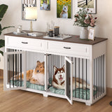 PIAOMTIEE Dog Crate Furniture, 72.4 Inch Wooden Dog Kennel, Modern Decorative Dog Crate End Table, Dog House with Double Doors, Drawers, Divider, Indoor Dog Cage for Large Medium Dogs, White PIAOMTIEE