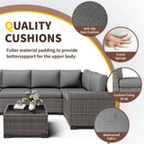 Poteban 6 Pieces Patio Furniture Set, Wide Arm Outdoor Patio Sectional Couch Set, All Weather Wicker Rattan Conversation Set w/Cushions and Glass Table and Waterproof Cover, Grey & Grey Poteban