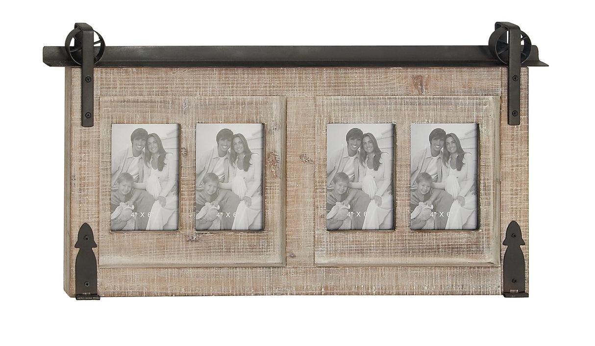 Deco 79 Wood 4 Slot Wall Photo Frame with Metal Accent, 26" x 1" x 14", Brown, SMALL SIZE Deco 79