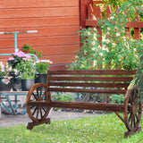 VINGLI Outdoor Rustic Wooden Bench with Wagon Wheel Arms, 3 People Outdoor Bench Garden Bench Front Porch Furniture Patio Lawn Yard Park, Indoor and Ourdoor Decor VINGLI