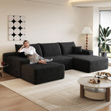 107" Comfy U-Shaped Sectional Modern Boneless Corduroy Couch with Chaise ‌and Ottoman‌ - No Assembly Required! Deep-Seat, Upholstered Modular Cloud Sofa for Living Room, Plush Corduroy Fabric(Black) COZYCC