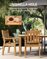 YEFU HIPS Patio Table Set: 7 Piece Outdoor Table and Chairs Dining Furniture Set with Umbrella Hole - Teak Modern Plastic Dining Sets 6 Person for Outside Deck with Metal Aluminum Frame YEFU