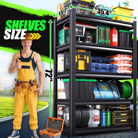 Garage Shelving 2500lb Heavy Duty Shelving Adjustable Metal Shelvings Garage Storage Shelves 5 Tier Utility Shelvin Unit Metal Shelf Rack for Basement Industrial Black 72''H*35.4''W*15.7''D,2 Pack ZIWJHK