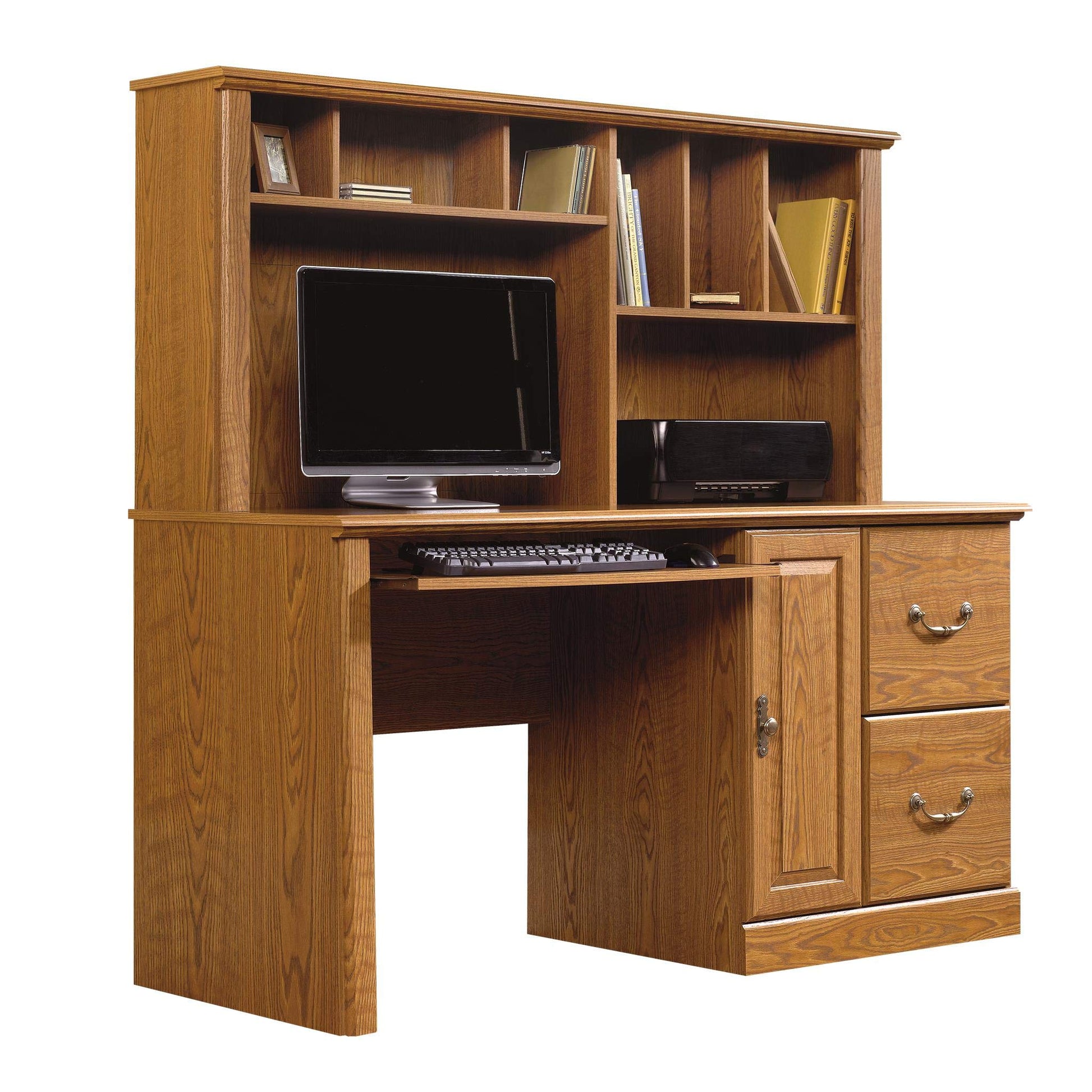 Sauder Orchard Hills Computer Desk with Hutch, Carolina Oak finish - WoodArtSupply