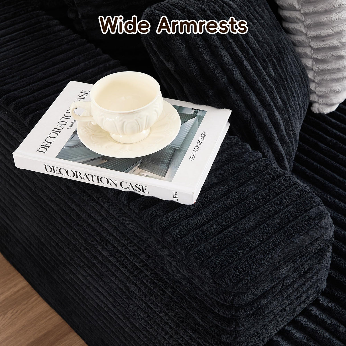 Opiesit 108" Boneless Couches for Living Room, Modular Sectional Sofa with Oversized Chaise, L-Shape Cloud Couch with Deep Seat, High-Density Memory Foam, No Assembly Required, Plush Corduroy Black Opiesit