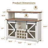 OKD Farmhouse Coffee Bar Cabinet with LED Lights, 55" Sideboard Buffet Table w/Sliding Barn Door & Wine and Glass Rack, Home Liquor Bar w/Storage Shelves for Dining Room,Antique White OKD