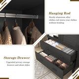 jiteentarou 2 Door Armoire Wardrobe Closet Cabinet with Drawers and LED Lights, Multi-Tier Shelves, Hanging Rod & 2 Louver Doors, Large Capacity Storage Wardrobe Armoire for Bedroom(2 Doors Black) jiteentarou