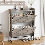 Nicetree Shoe Storage Cabinet with 2 Flip Drawers, Freestanding Shoe Organizer, Shoe Cabinet with Metal Legs, Narrow Shoe Rack Cabinet, Farmhouse Slim Shoe Cabinet for Entryway, Hallway, Rustic Gray Nicetree