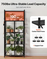 VEVOR 5-Tier Foldable Storage Shelf, 28W x 13D x 66H Inch Folding Metal Rack Shelving Unit, No Assembly Organizer Shelf with 5 Wheels & 4 Hooks for Pantry, Kitchen, Garage, Basement, Black VEVOR