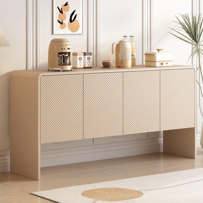 Amposei Modern Sideboard Storage Cabinet 60-Inch Long Wooden Credenza Console Table Accent Cabinet with 4 Doors, Adjustable Shelves for Living Room Entryway, Apricot Cream - WoodArtSupply