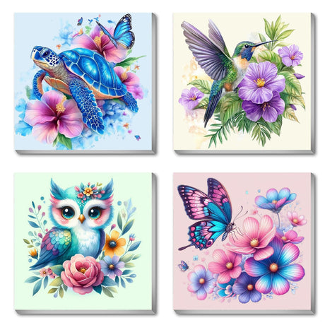 Canrichshop 4 Pack Framed Paint by Numbers Kit for Adults Beginner & Ages Over 12,Animals Paint by Number Kits, DIY Number Painting for Adults Flowers for Decor Present 8X 8 inch Canrichshop