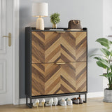 Maupvit Shoe Cabinet with 2 Flip Drawers，Shoe Storage Cabinet for Entryway，Hidden Shoe Storage Slim Storage Cabinet with Metal Legs, Farmhouse Free Standing Shoe Rack Cabinet (2-Drawers, Dark Brown) Maupvit