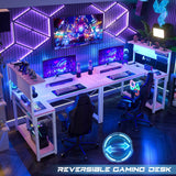 Homieasy Small Gaming Desk with Power Outlets Pegboard LED Light, 43 Inch L Shaped Computer Desk with Monitor Stand Storage Shelves, Reversible Corner Desk with Headset Hooks, Carbon Pink Homieasy