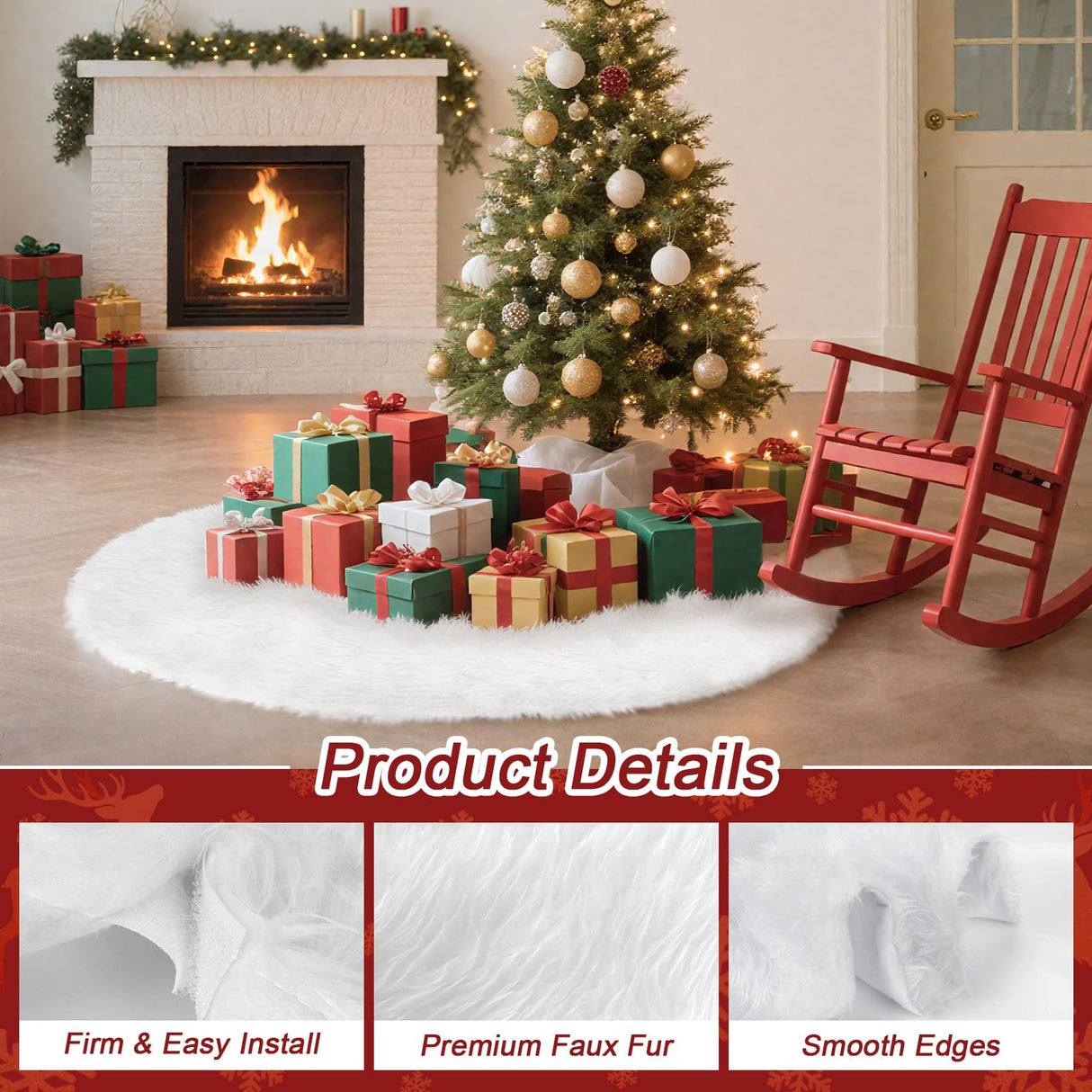 RAINFLOW 36" Christmas Tree Skirt - Faux Fur White Christmas Tree Skirts, Plush Velvet Xmas Decoration Indoor for Home Farmhouse Shop Restaurant School Holiday Party RAINFLOW