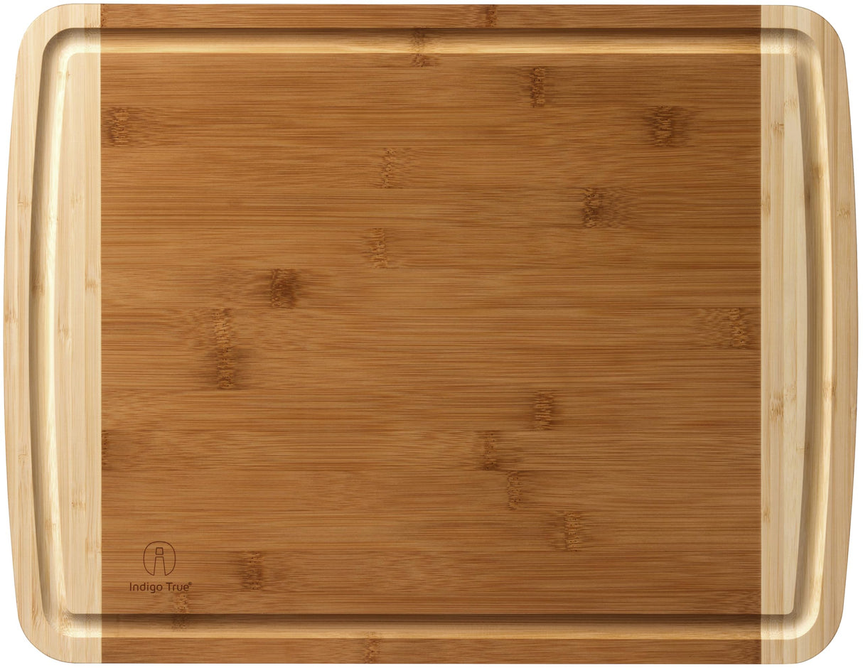 Bamboo Cutting Board - Wood Chopping Board with Juice Groove, Charcuterie Board, Serving Platter Cheese Board, Bread Board, Turkey Meat Cutting Board Indigo True