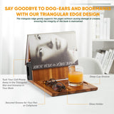 NAGAWOOD Triangle Book Holder, Book Rest, Acacia Foldable Book Nook Reading Valet, Triangle Book Stand with Cup, Pen, Glasses and Phone Holder for Bedroom, Nightstand or Office, Gifts for Book Lover NAGAWOOD