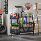 keomaisyto Garden Tool Organizer with 6 Wheels(3 lockable), Heavy Duty Yard Tool organizer with 2 Basket, Large Metal Garage Tool Organization and Storage for Garage/Shed/Yard/Broom Closet/Lawn keomaisyto